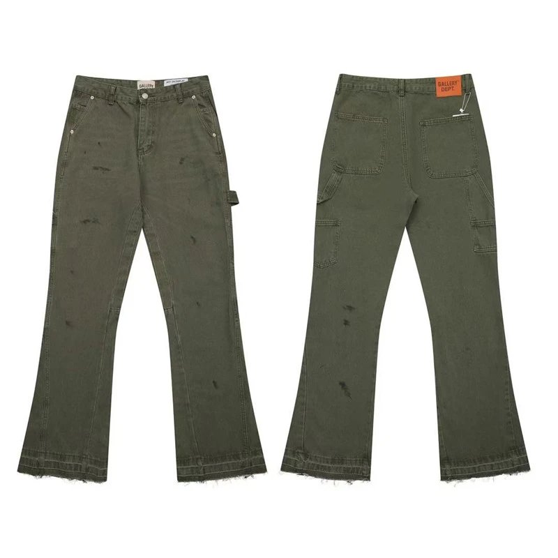 Unbranded Jeans Wide-leg distressed patchwork — 637 Army Green