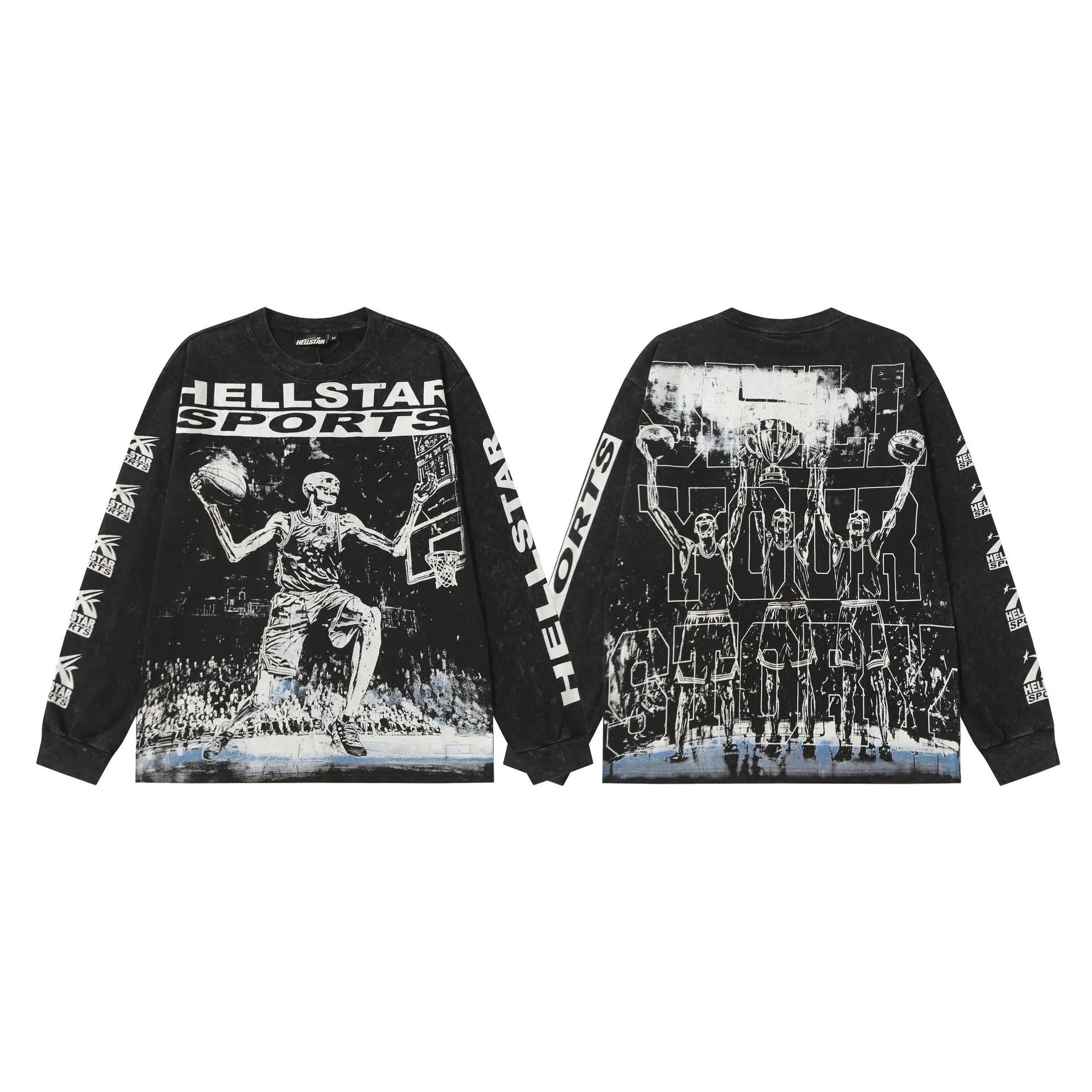 Hellstar T-Shirts Washed Graphic Long-Sleeve — 9101 Washed black