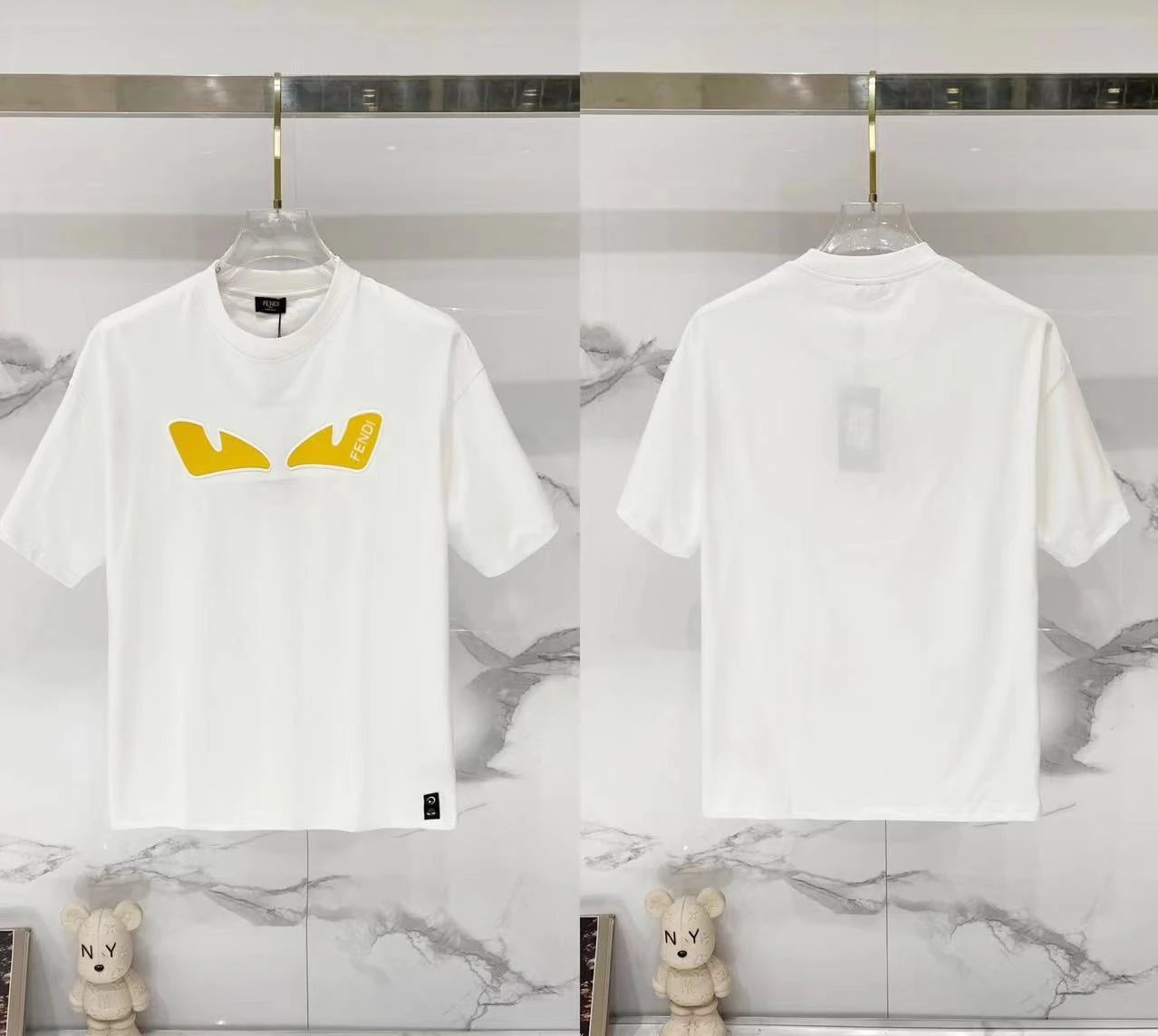 Fendi T-Shirts Loose-fit crew-neck short-sleeve T-shirt — F 014 Adhesive White