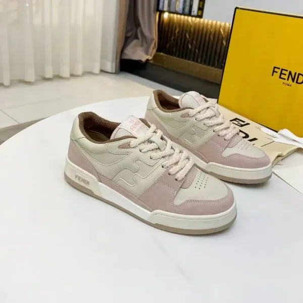 Fendi FF Logo Sneakers Beige Pink Suede Leather Sneakers - 1