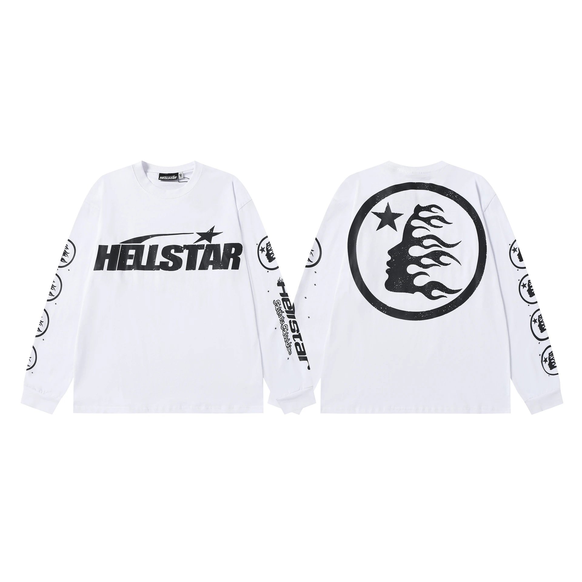 Hellstar T-Shirts Graphic Print Long-Sleeve T-Shirt — 7103 white