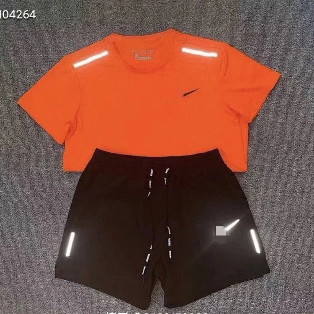 [Reflective Swoosh Short-Sleeve + Shorts] Orange Set