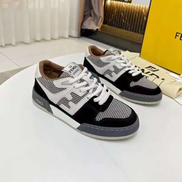 Fendi FF Logo Houndstooth Sneakers Black White Gray - 1