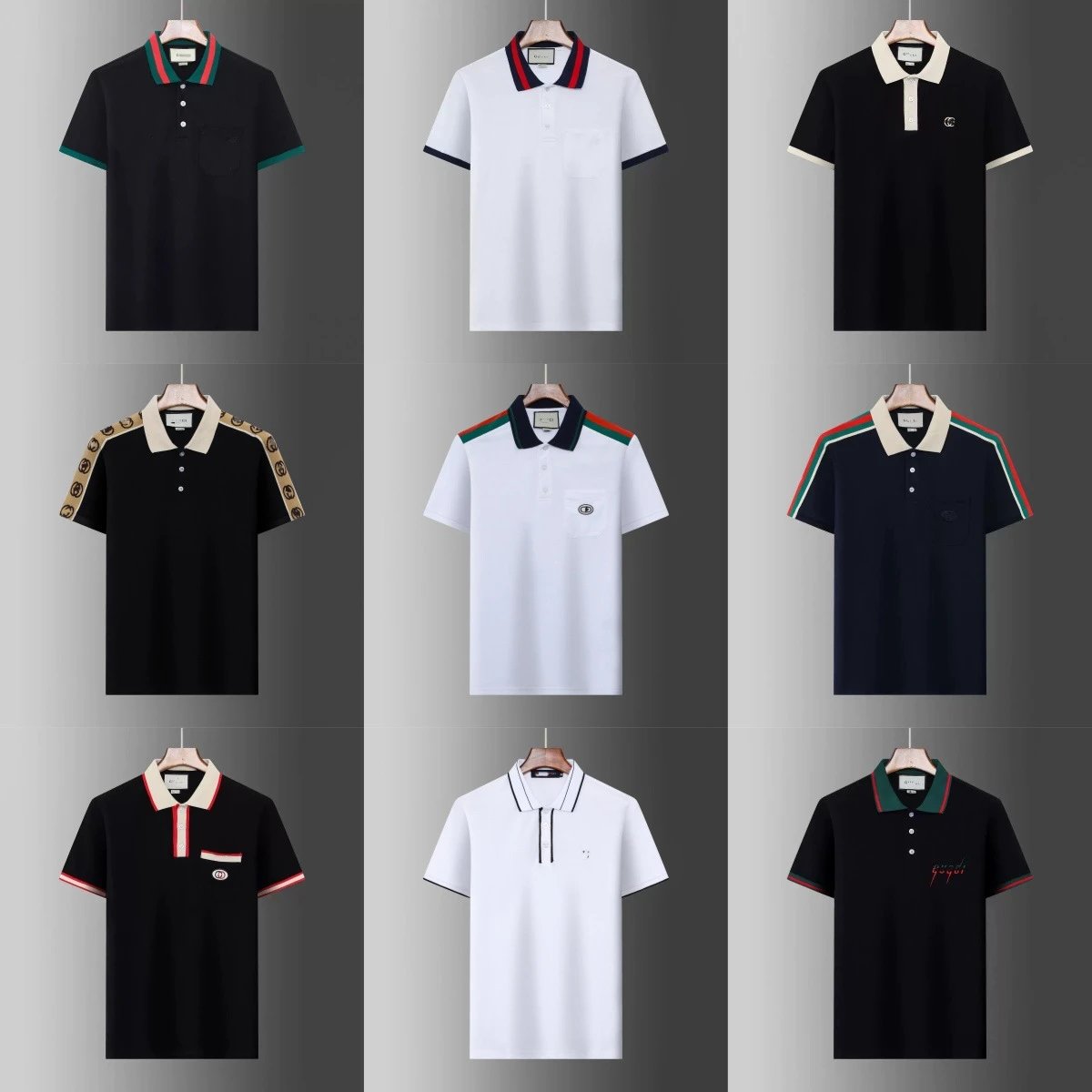 Gucci Black and White Short Sleeve Polo Shirts