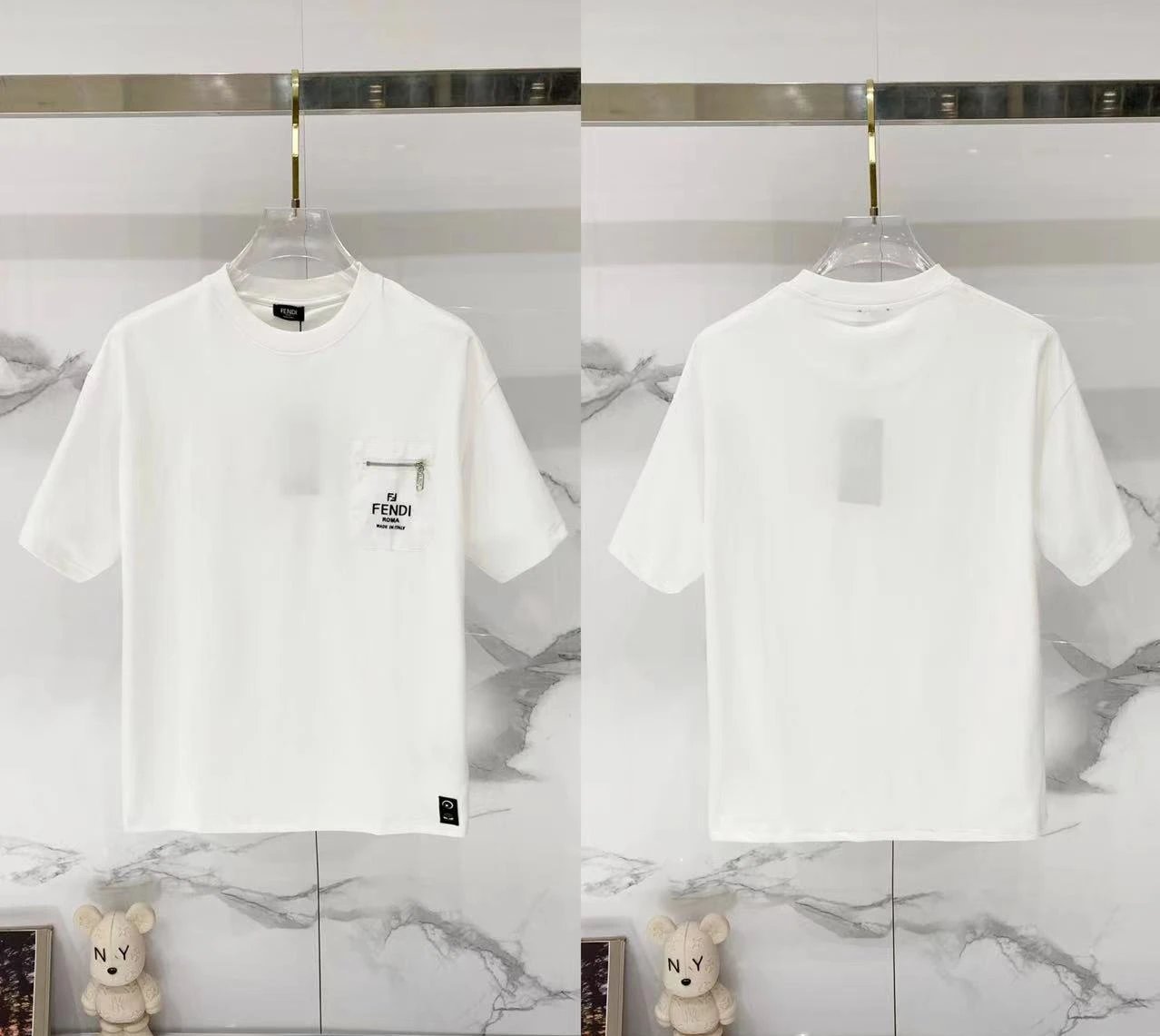 Fendi T-Shirts Loose-fit crew-neck short-sleeve T-shirt — F 010 Pocket white