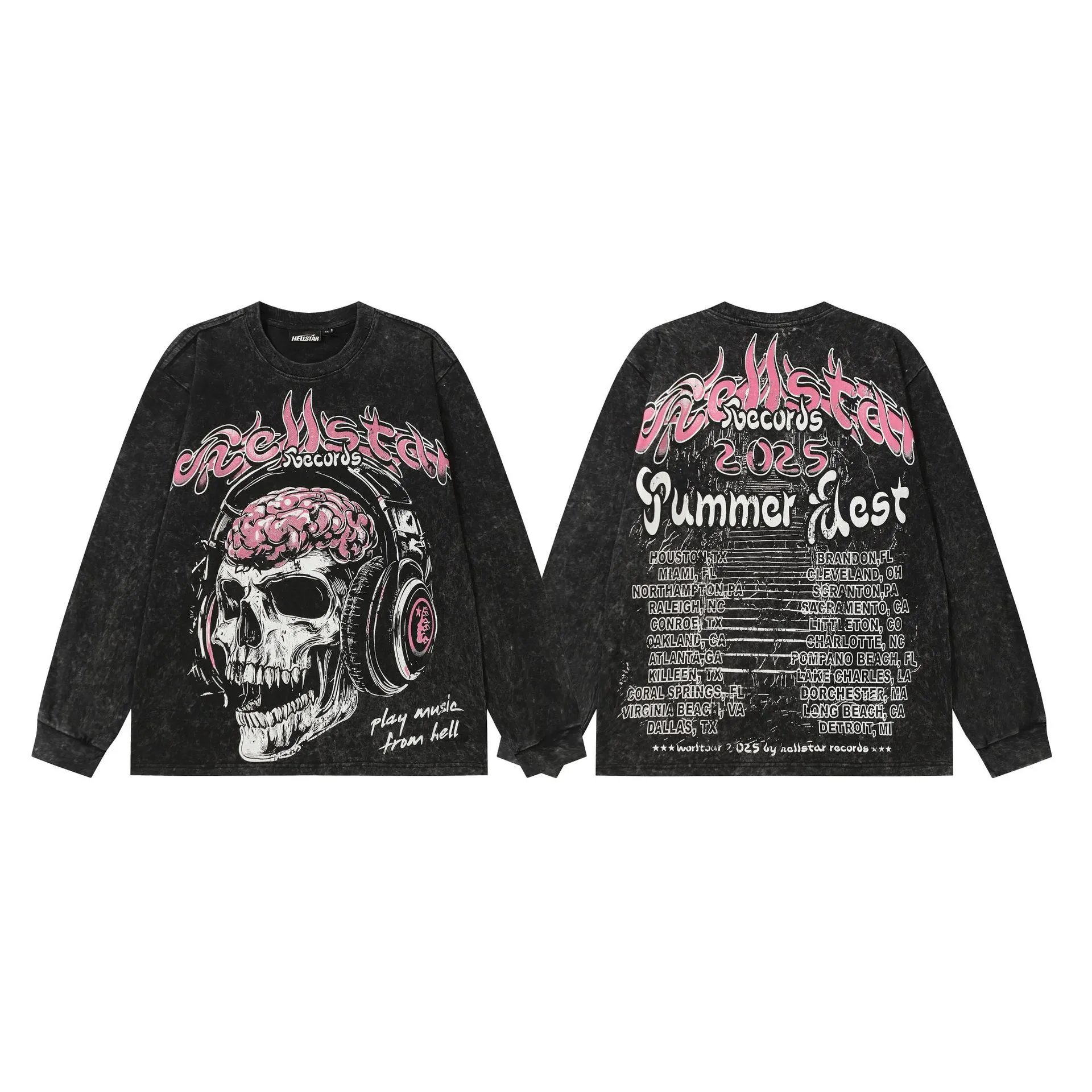 Hellstar T-Shirts Washed Graphic Long-Sleeve — 9107 Washed black