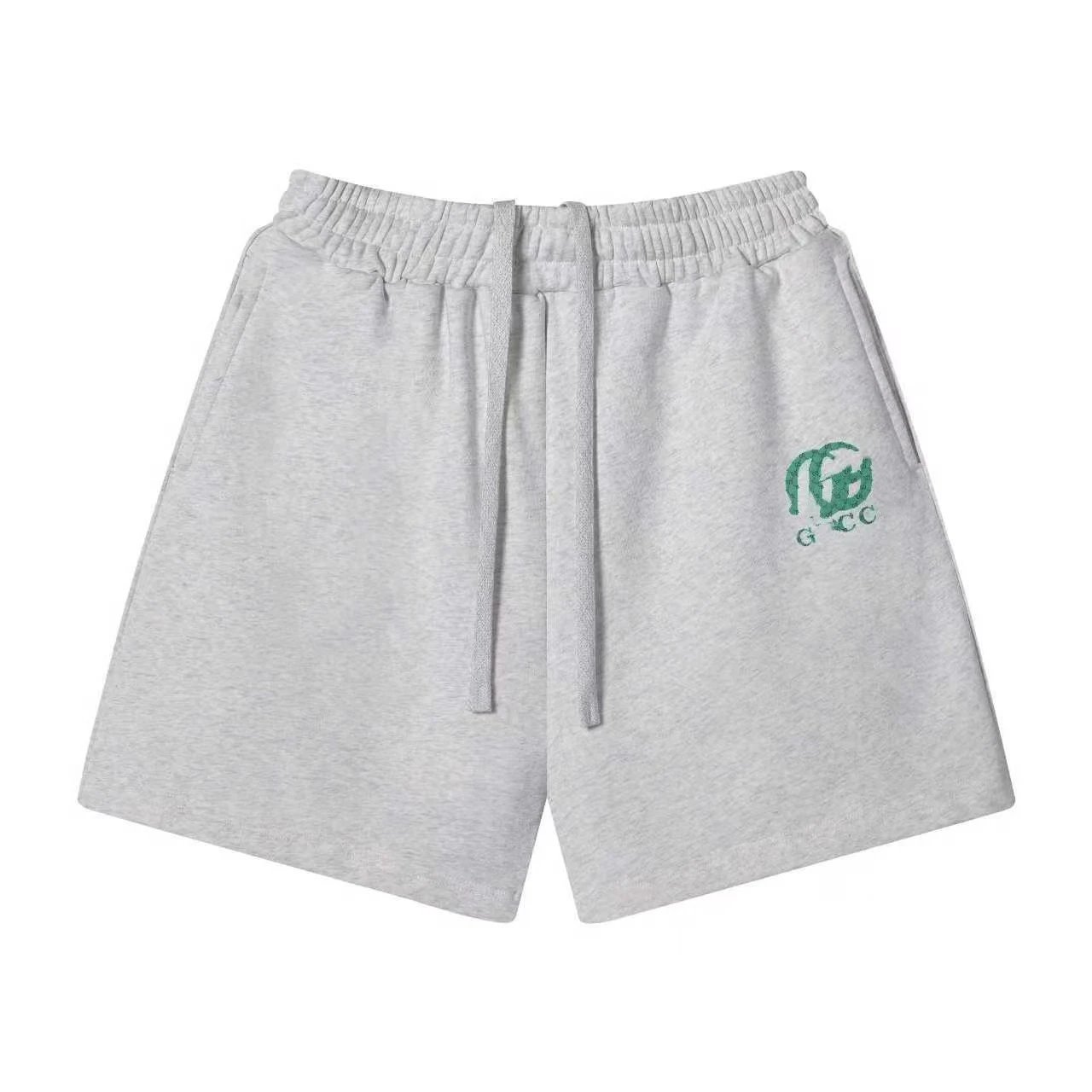 Unbranded Shorts Elastic-Waist Drawstring Graphic — 51 White and gray