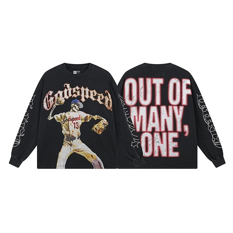Godspeed Shirts Graphic long-sleeve crewneck shirt — 1158 washed black