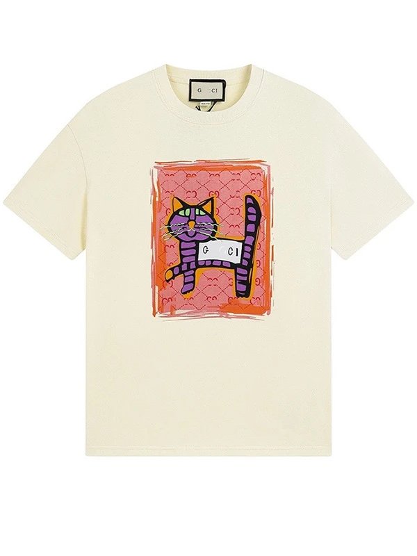 Gucci T-Shirts Animal Graphic Print — Apricot color 596