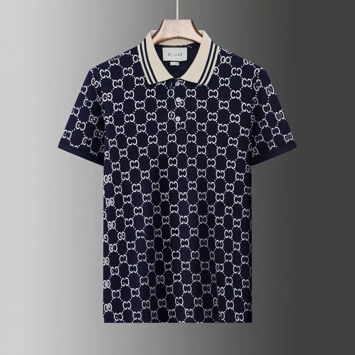 Gucci T-Shirts Short-Sleeve Polo Shirt with Contrast Striped Collar — 08
