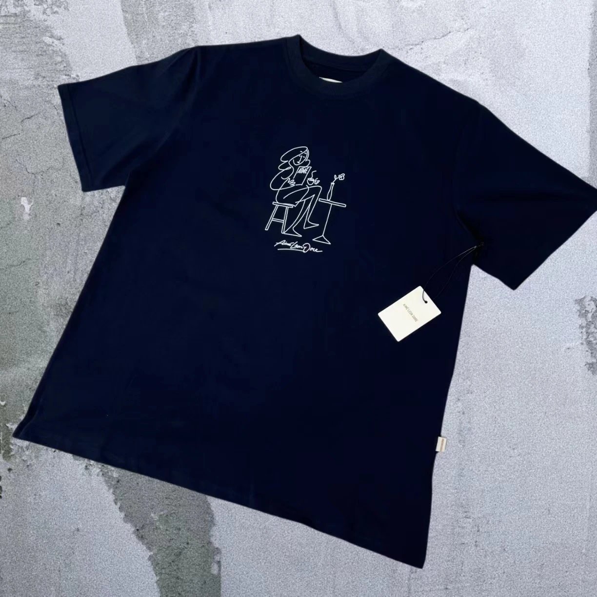 Aimé Leon Dore T-Shirts Short-sleeve logo graphic T-shirt — Sapphire Blue Girl Hand-Painted A06
