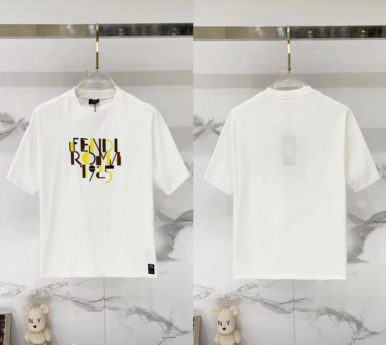 Fendi T-Shirts Loose-fit crew-neck short-sleeve T-shirt — F 013 embroidered white