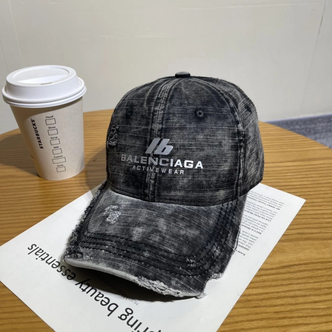 Balenciaga Hats Distressed Embroidered Baseball Cap — 12-6