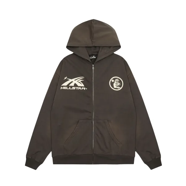 Hellstar X Logo Zip-Up Hoodie Dark Brown - 1