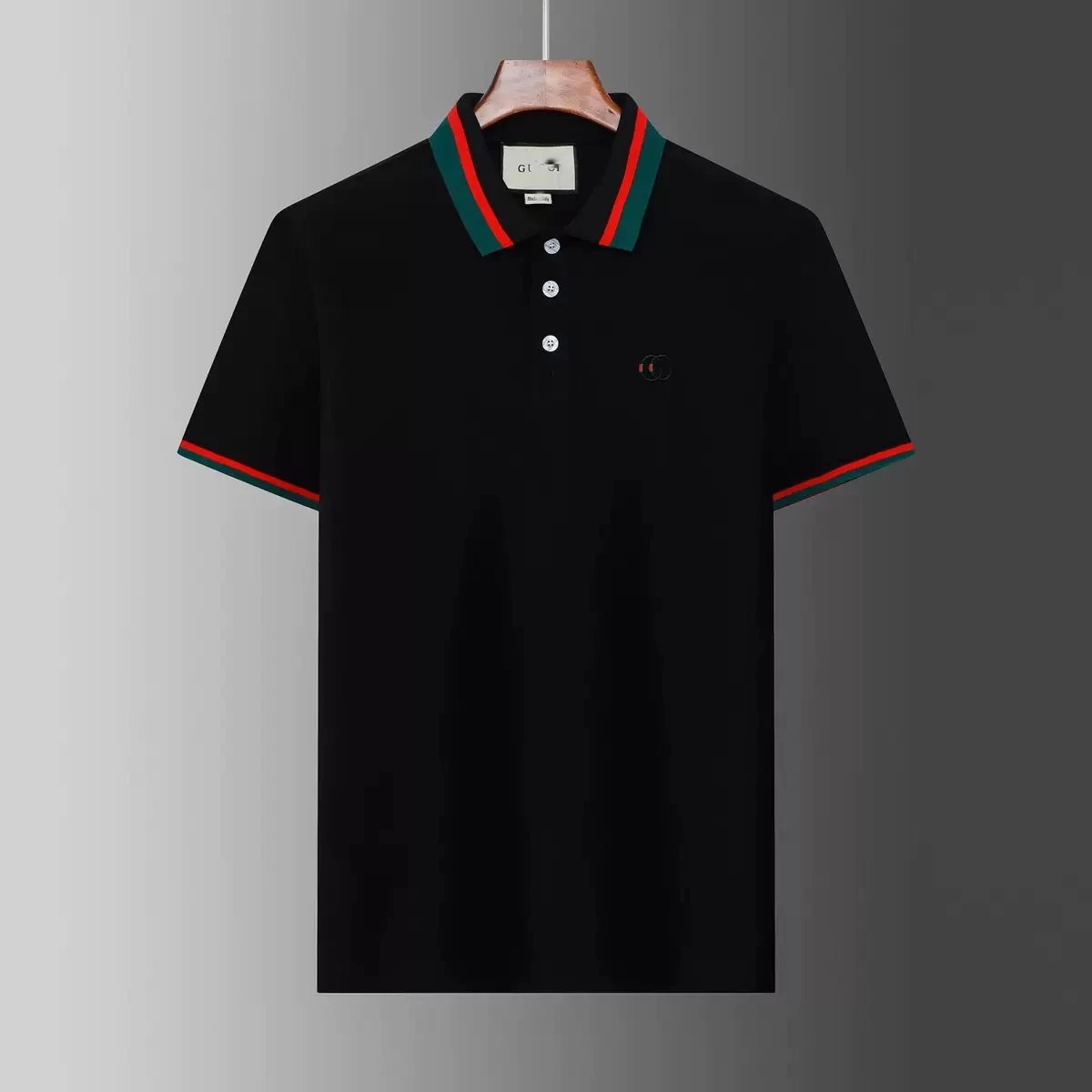 Gucci T-Shirts Short-Sleeve Polo Shirt with Contrast Striped Collar — 16