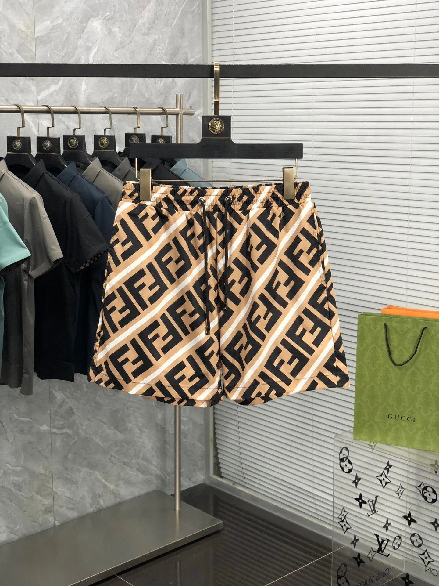 Fendi Swimwear FF monogram drawstring swim shorts — F 5 medium letter