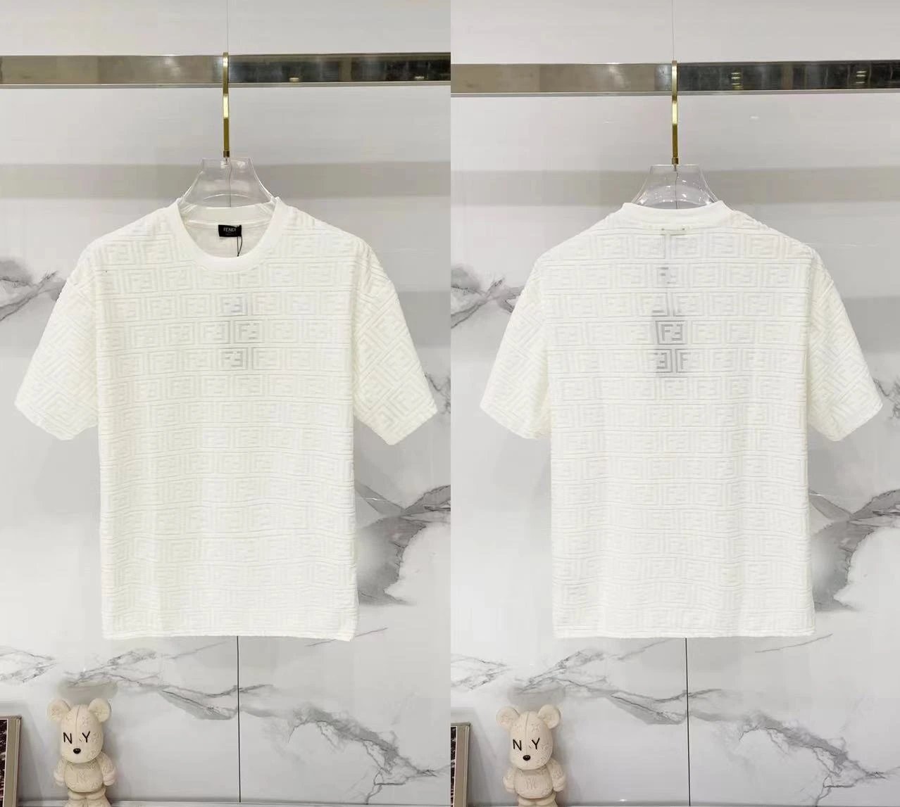 Fendi T-Shirts Loose-fit crew-neck short-sleeve T-shirt — F 002 Jacquard white