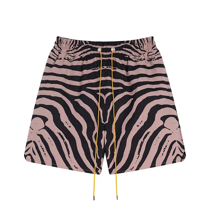 Rhude Shirts Embroidered Palm Tree Color-Block Short-Sleeve Shirt — C 03 Pale pinkish shorts