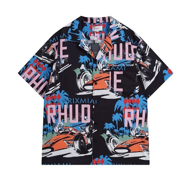 Rhude Shirts Colorblock Palm Tree Embroidered Short-Sleeve Shirt product detail image 20