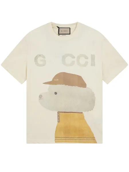 Gucci Dog Print T-Shirt Beige - 1