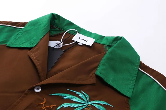 Rhude Shirts Colorblock Palm Tree Embroidered Short-Sleeve Shirt product detail image 25
