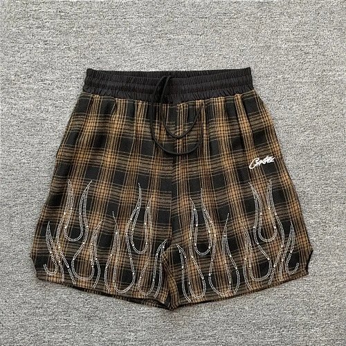 Corteiz Shorts Drawstring fleece with kangaroo pockets — Dark brown 6120#
