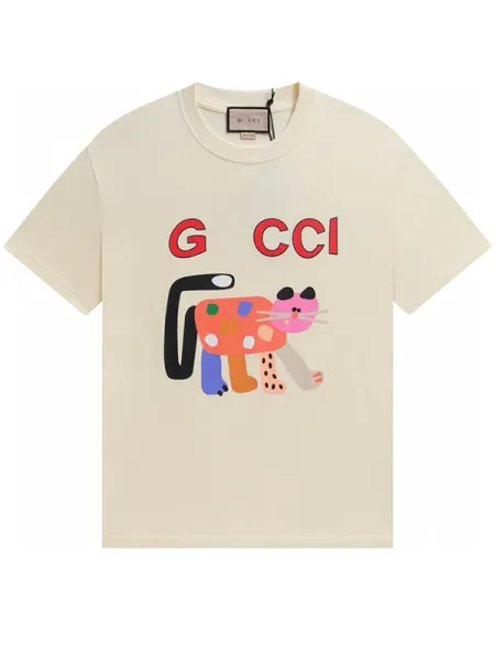 Gucci Cat Print Graphic T-Shirt Beige - 1