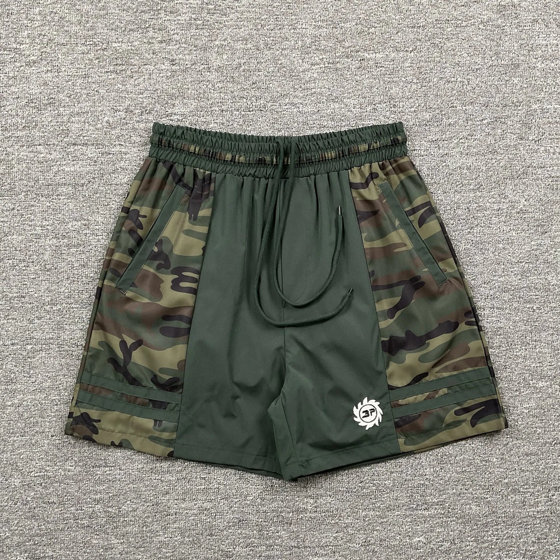 Broken Planet Shorts Graphic Panel Drawstring — 8356 Army Green