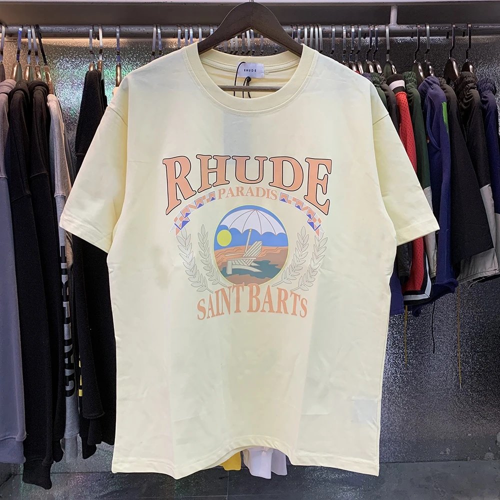 Rhude T-Shirts Cannes graphic print — 5053 Beige apricot