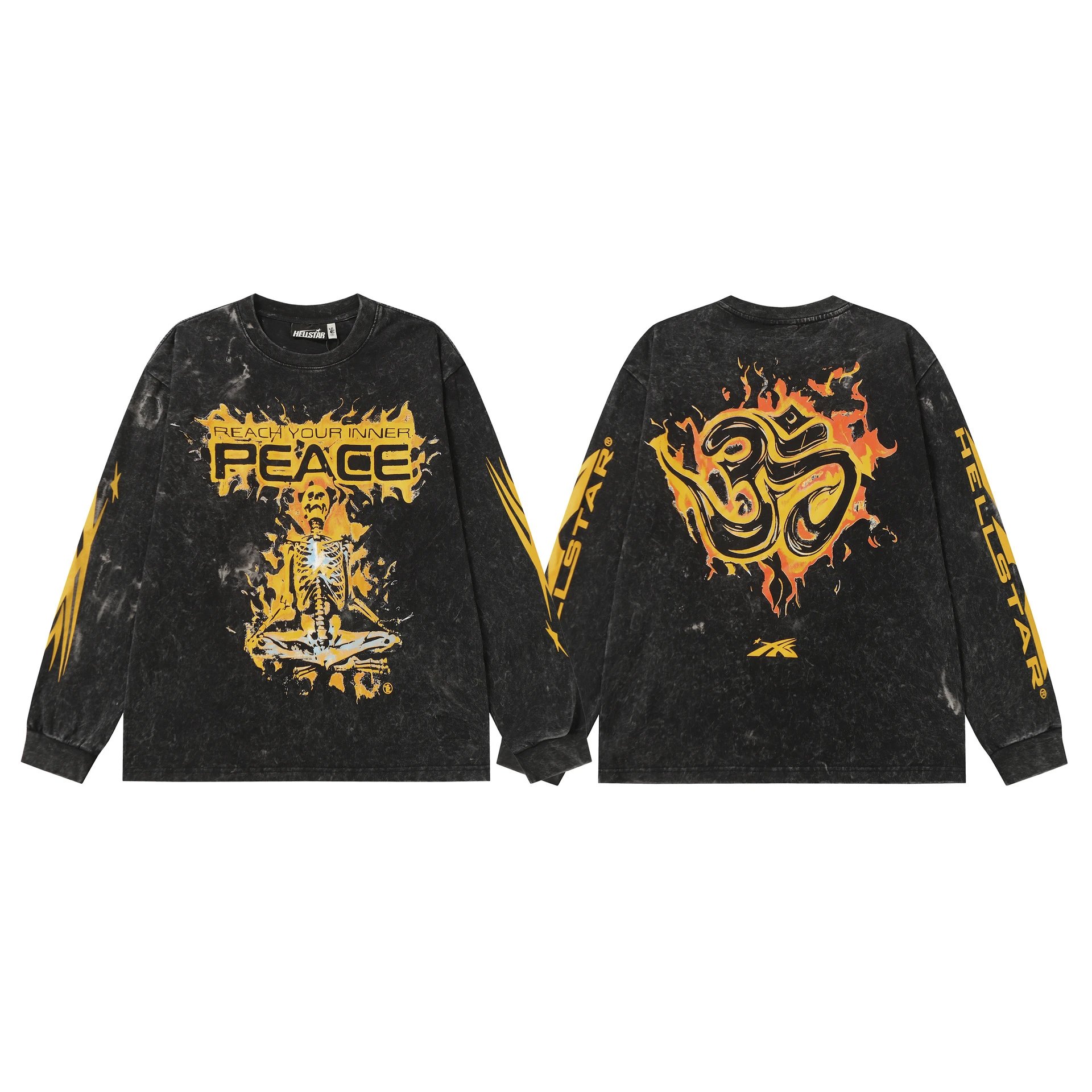 Hellstar T-Shirts Washed Graphic Long-Sleeve — 9120 Washed black