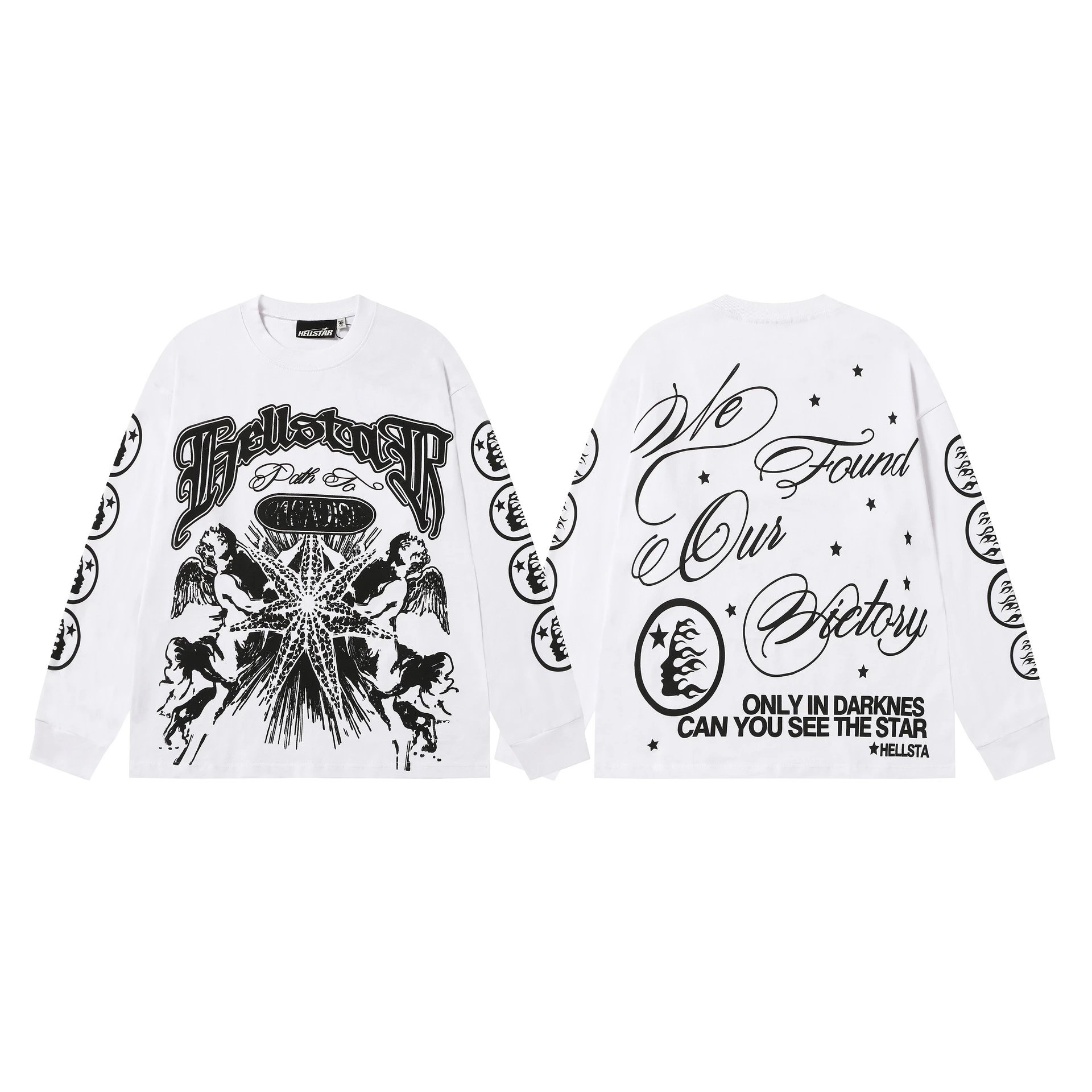 Hellstar T-Shirts Graphic Print Long-Sleeve T-Shirt — 7115 white