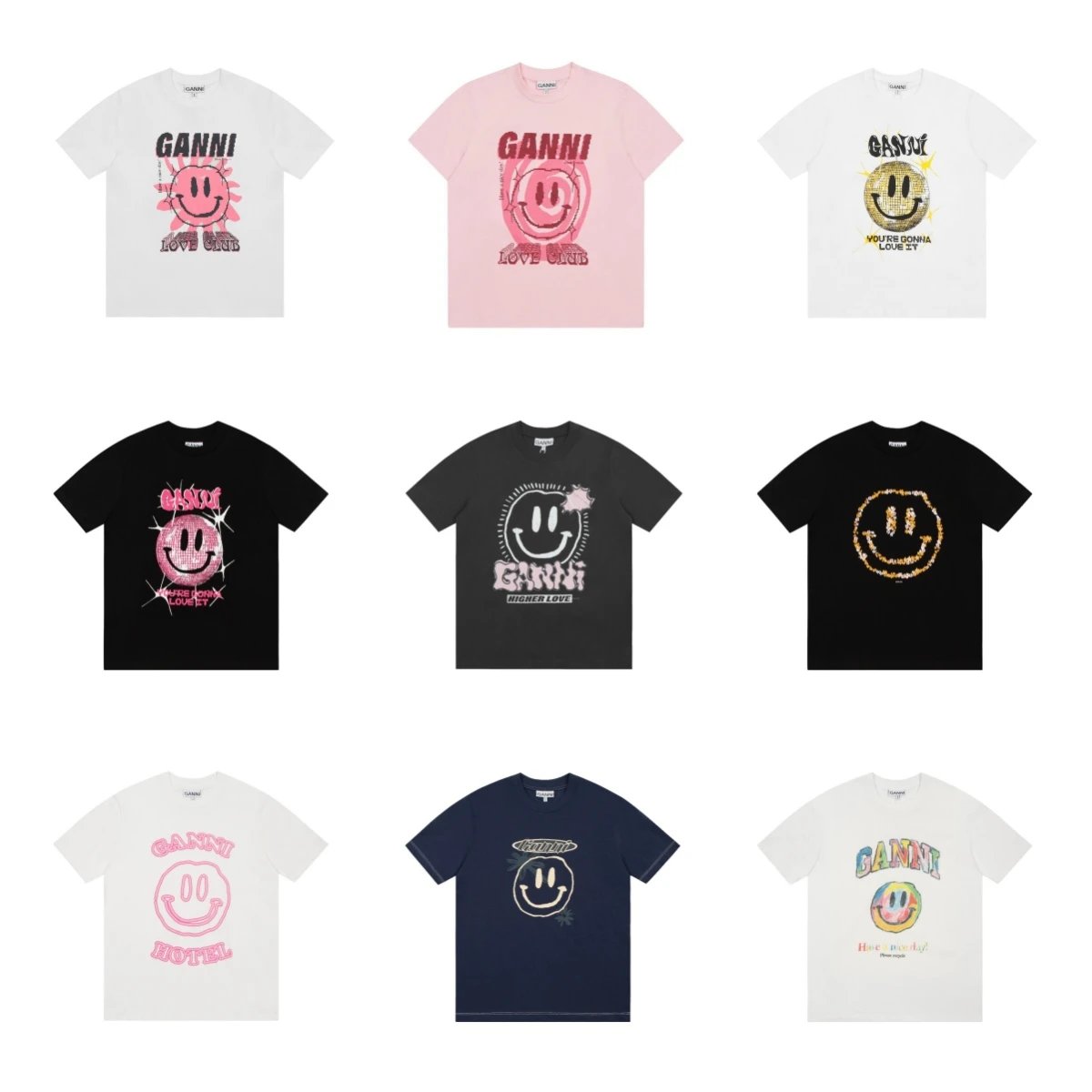 Ganni Smile Face Graphic T-Shirt Collection