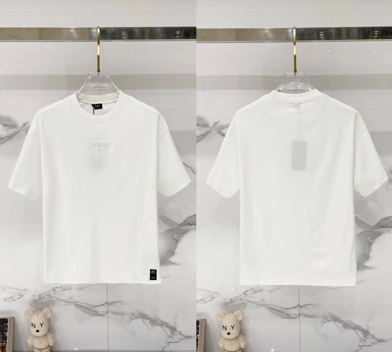 Fendi T-Shirts Loose-fit crew-neck short-sleeve T-shirt — F 012 embroidered white
