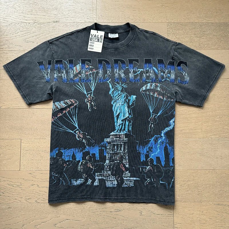 Vale Lives T-Shirts Washed graphic short-sleeve T-shirt — 8092 washed black