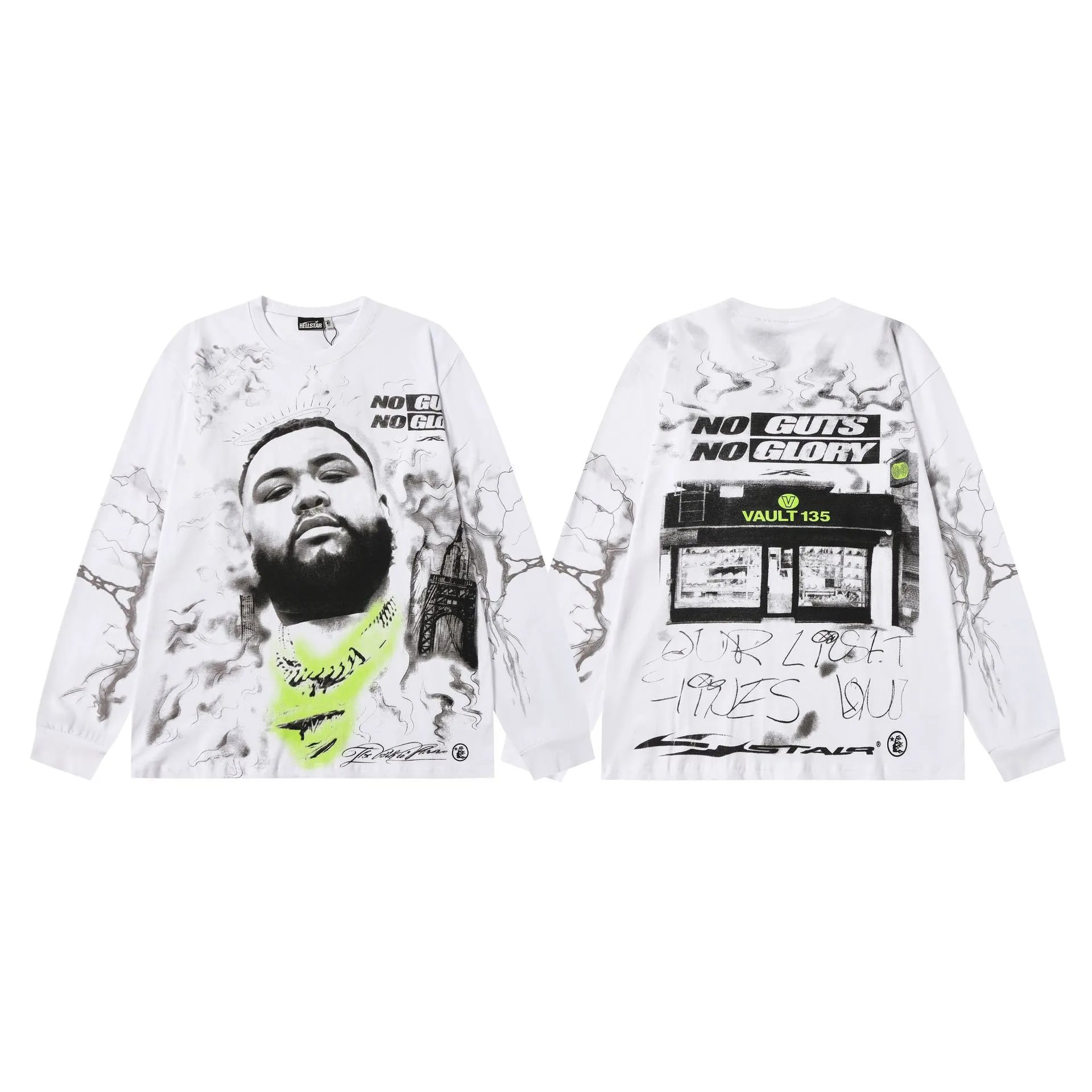Hellstar T-Shirts Graphic Print Long-Sleeve T-Shirt — 7107 white