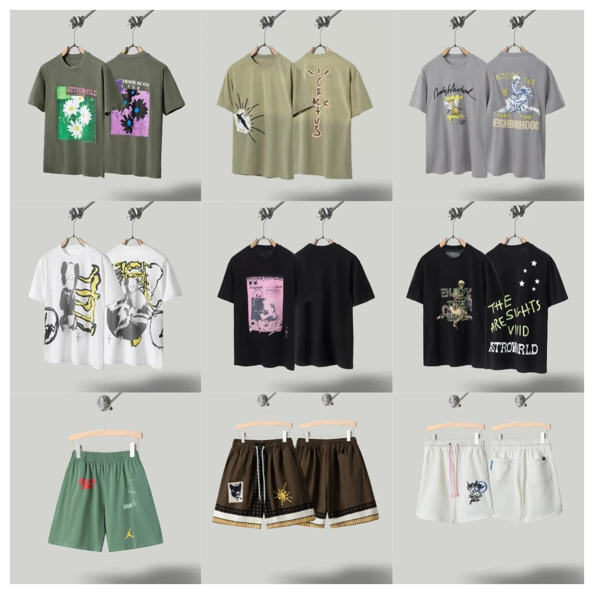 Travis Scott Black Graphic T-Shirt and Brown Shorts Set