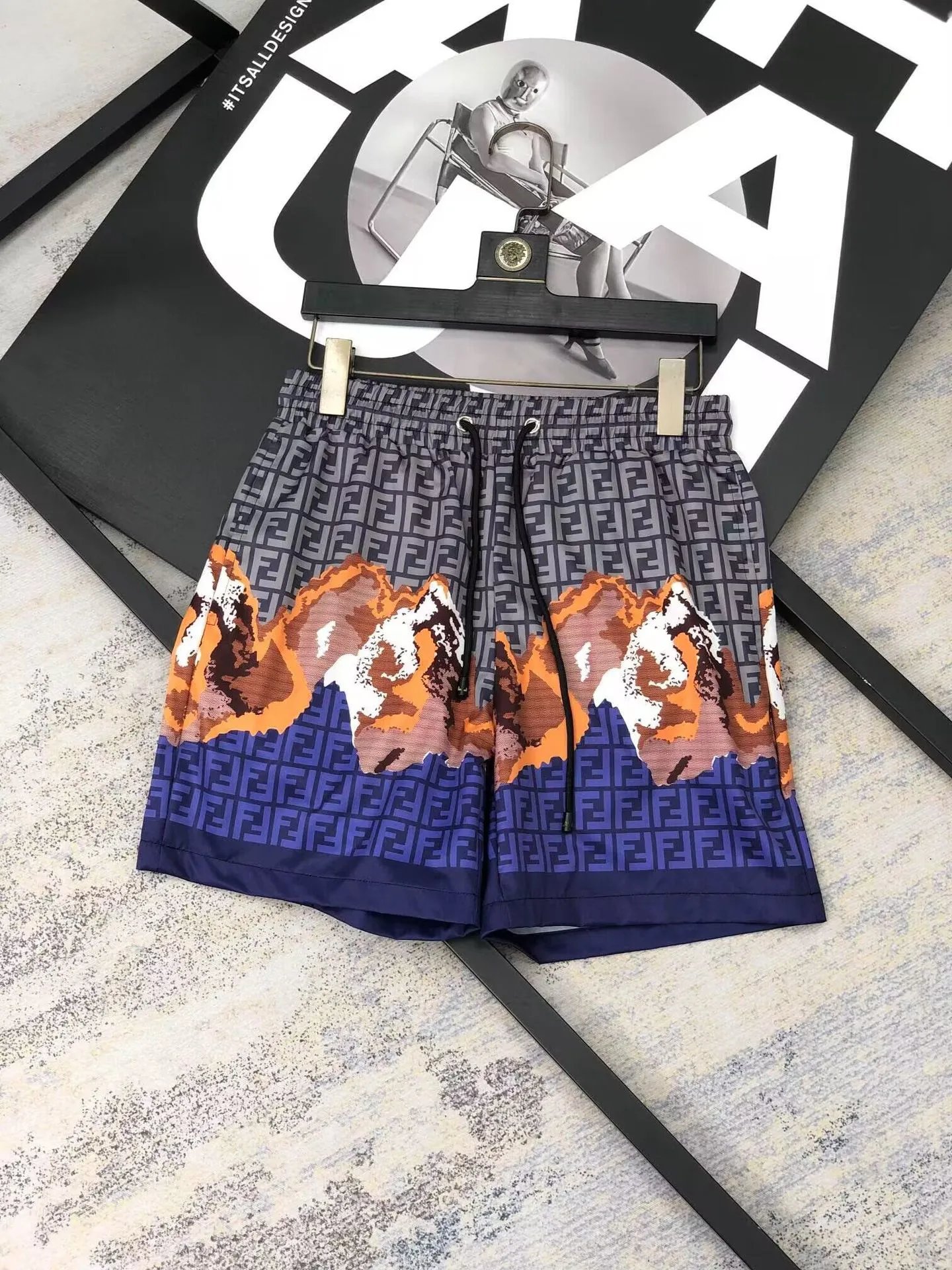 Fendi Swimwear FF monogram drawstring swim shorts — F 4 brown navy blue