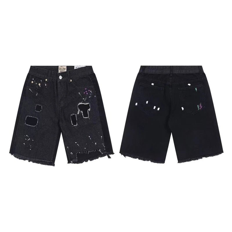 Gallery Dept. Shorts Distressed paint-splatter denim — G501 black