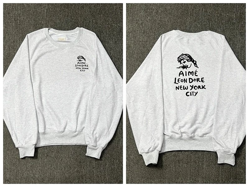Aimé Leon Dore Hoodies & Sweatshirts Logo Print Crewneck Sweatshirt — A 23 gray.