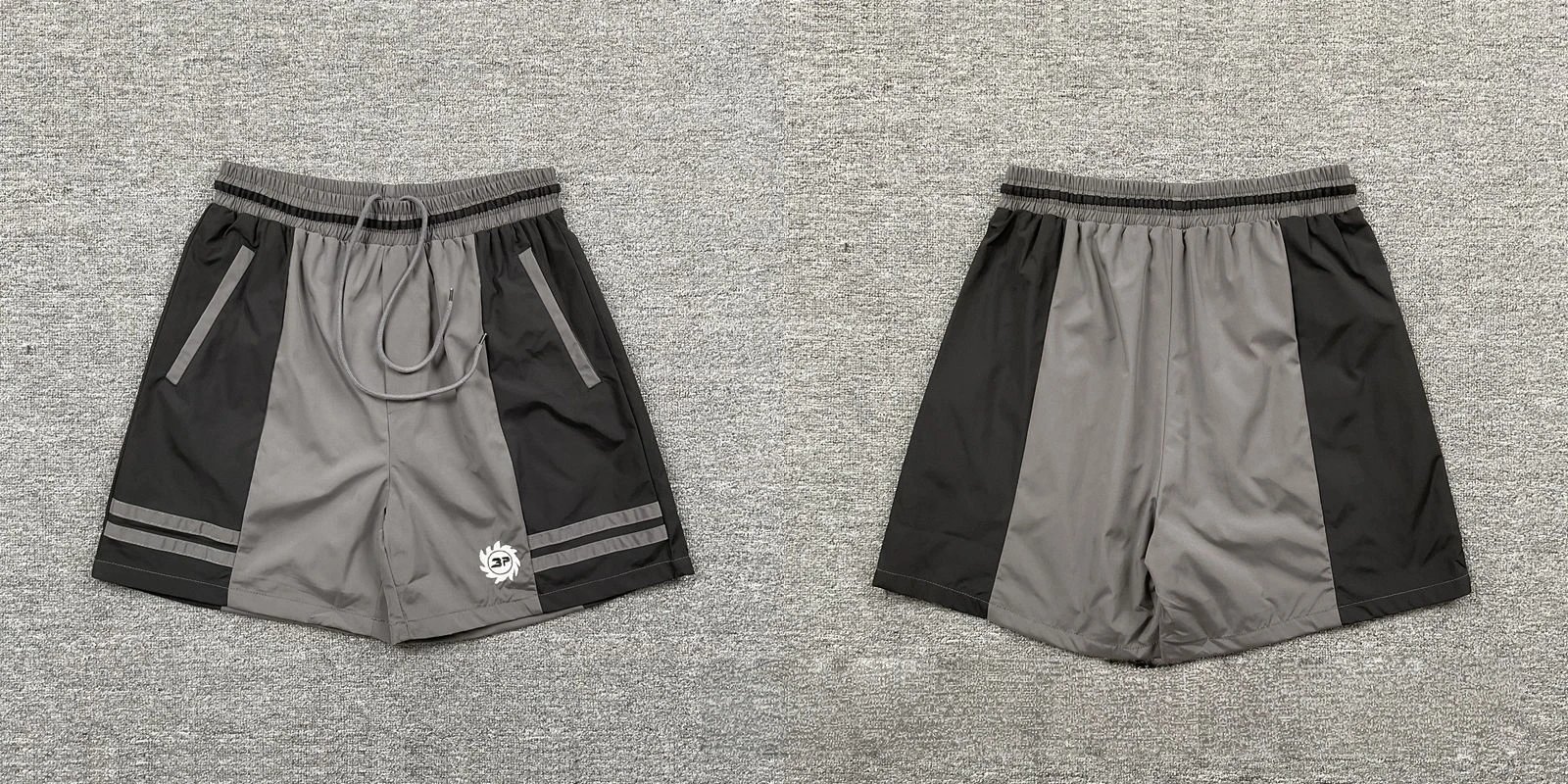 Broken Planet Shorts Graphic Panel Drawstring — 8356 black gray