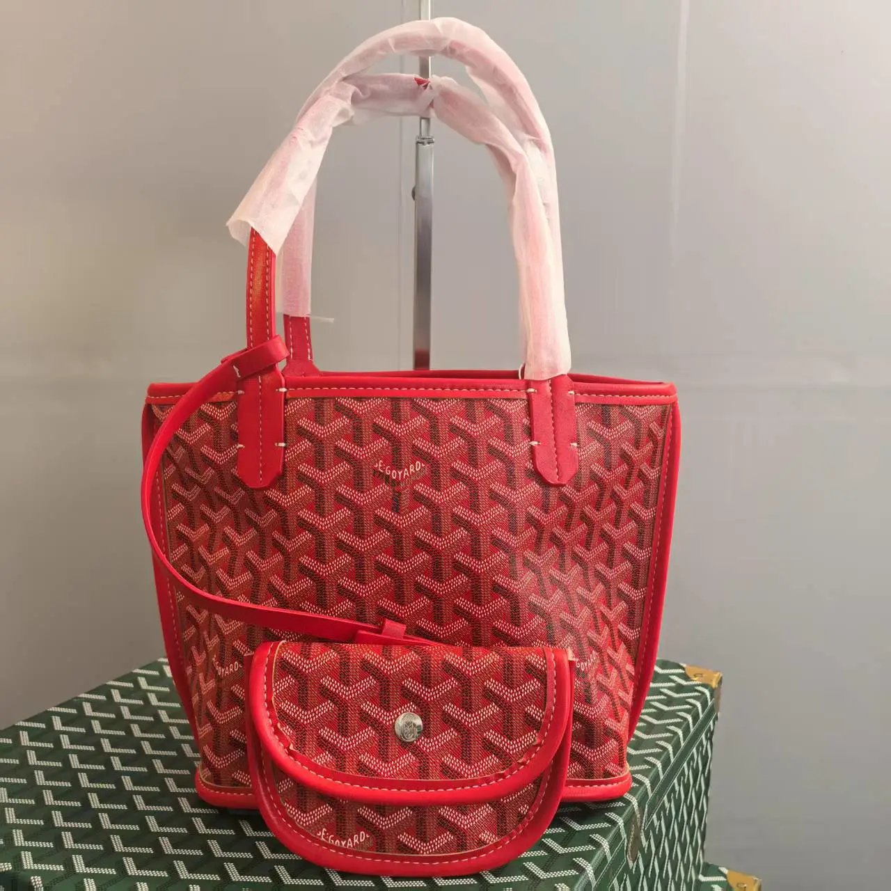 Goyard Backpacks Chevron-pattern flap backpack with top handle — handbag red 20*20*12 CM