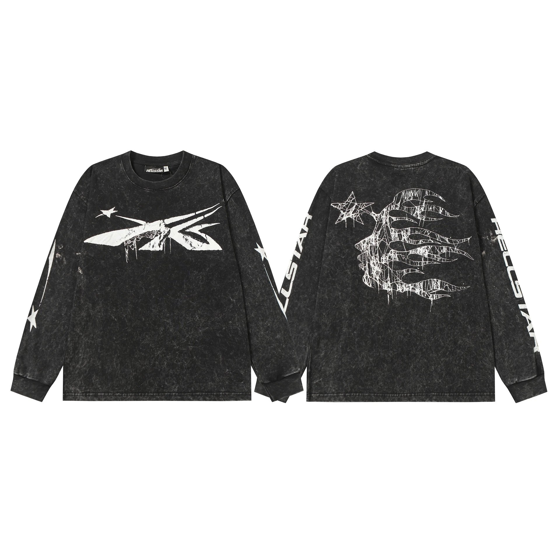 Hellstar T-Shirts Washed Graphic Long-Sleeve — 9118 Washed black