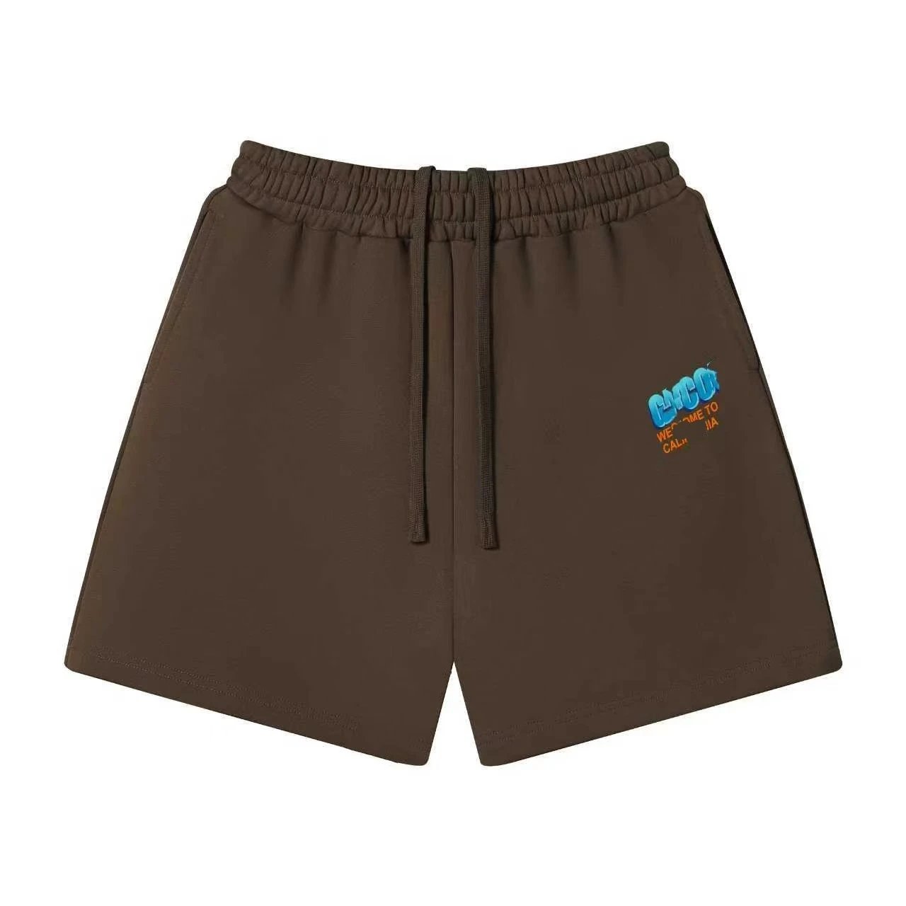 Unbranded Shorts Elastic-waist drawstring with graphic logo print — 31 Mocha color