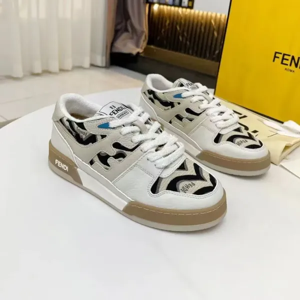Fendi FF Logo Print Low-Top Sneakers White Beige - 1