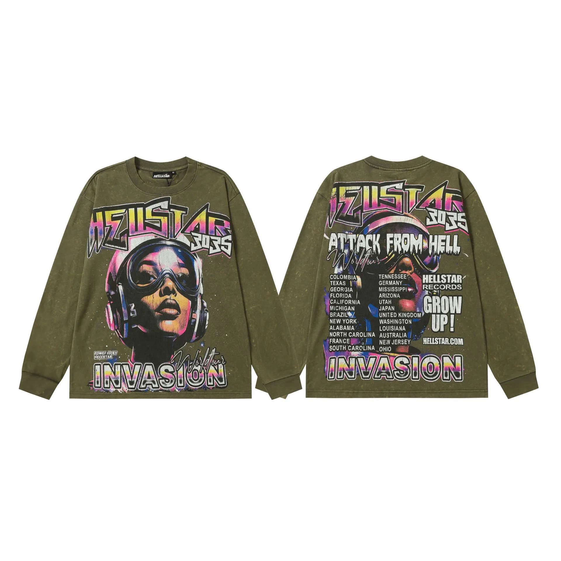 Hellstar T-Shirts Washed Graphic Long-Sleeve — 9113 Washed green