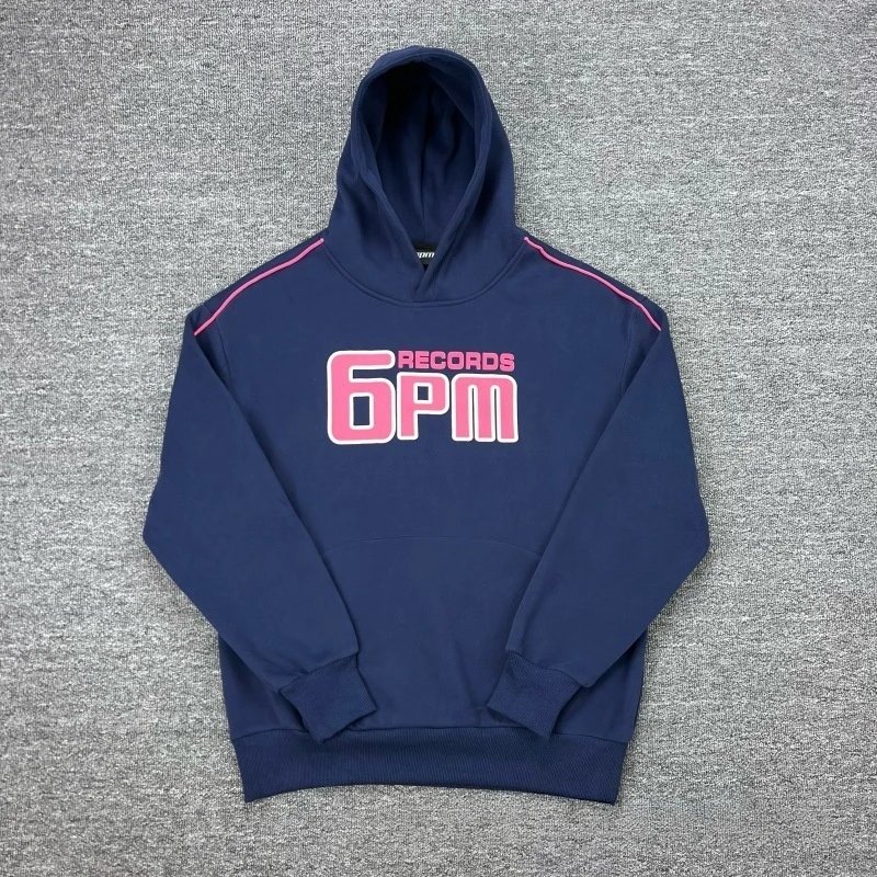 6PM Tracksuits Records Logo Hooded Tracksuit — 3009-1 Navy blue hoodie