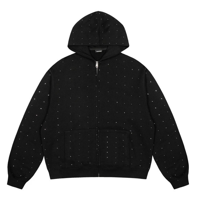 6PM Tracksuits Records Logo Hooded Tracksuit — 2008 Black Hot Drilling Hoodie