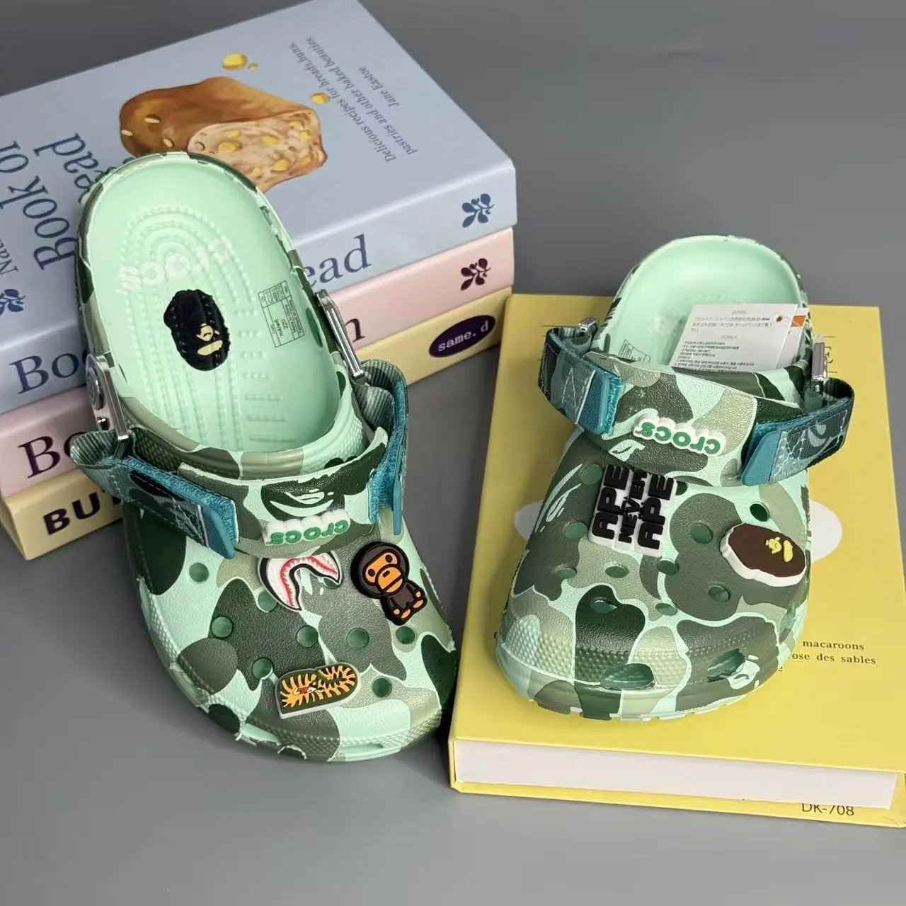 BAPE Slippers Camouflage Slide Sandals with Graphic Charms — Plated Bep Mint Green-Bag