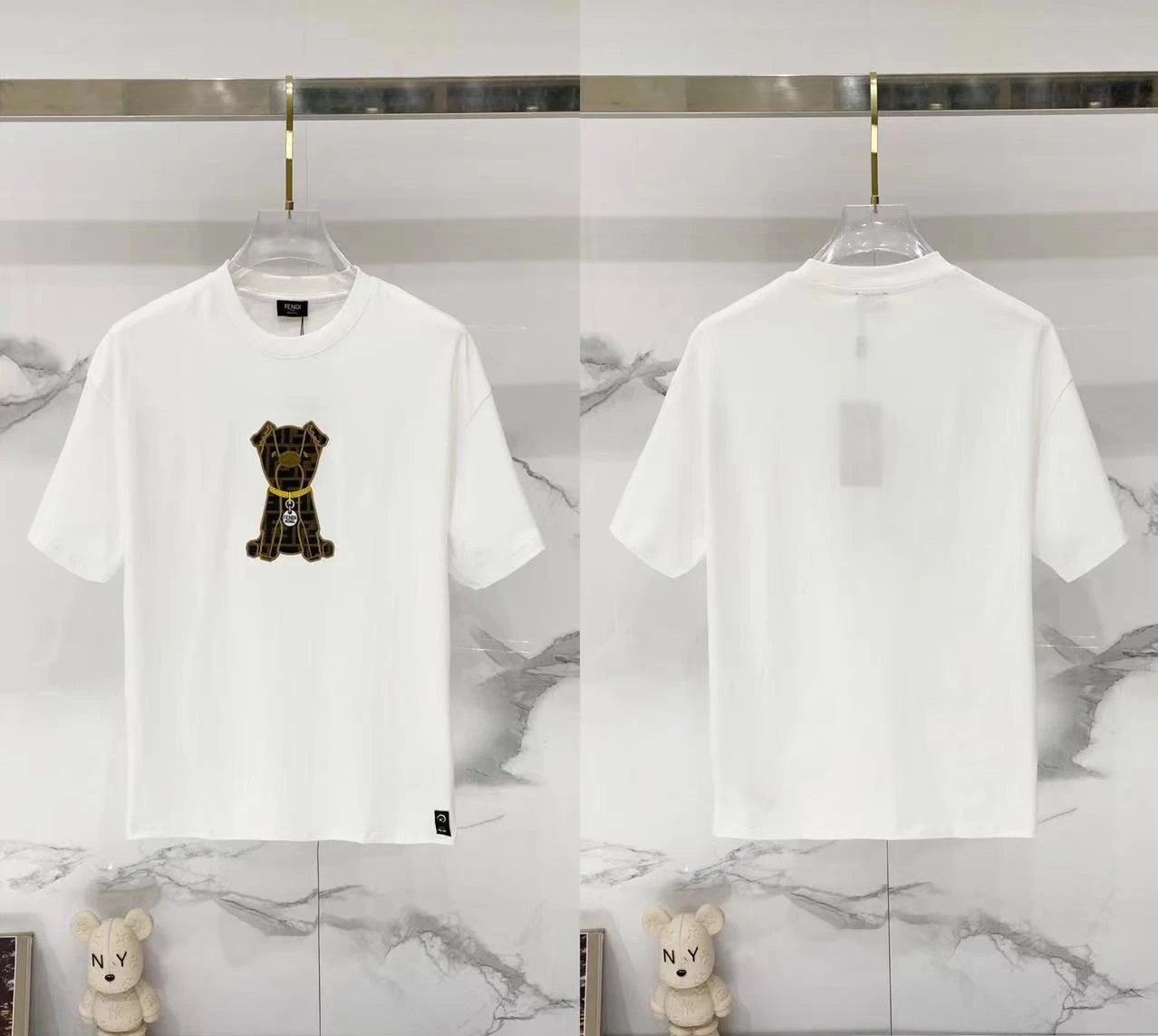 Fendi T-Shirts Loose-fit crew-neck short-sleeve T-shirt — F 009 embroidered white