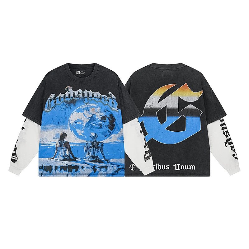 Godspeed Shirts Graphic long-sleeve crewneck shirt — 1155 Washed black